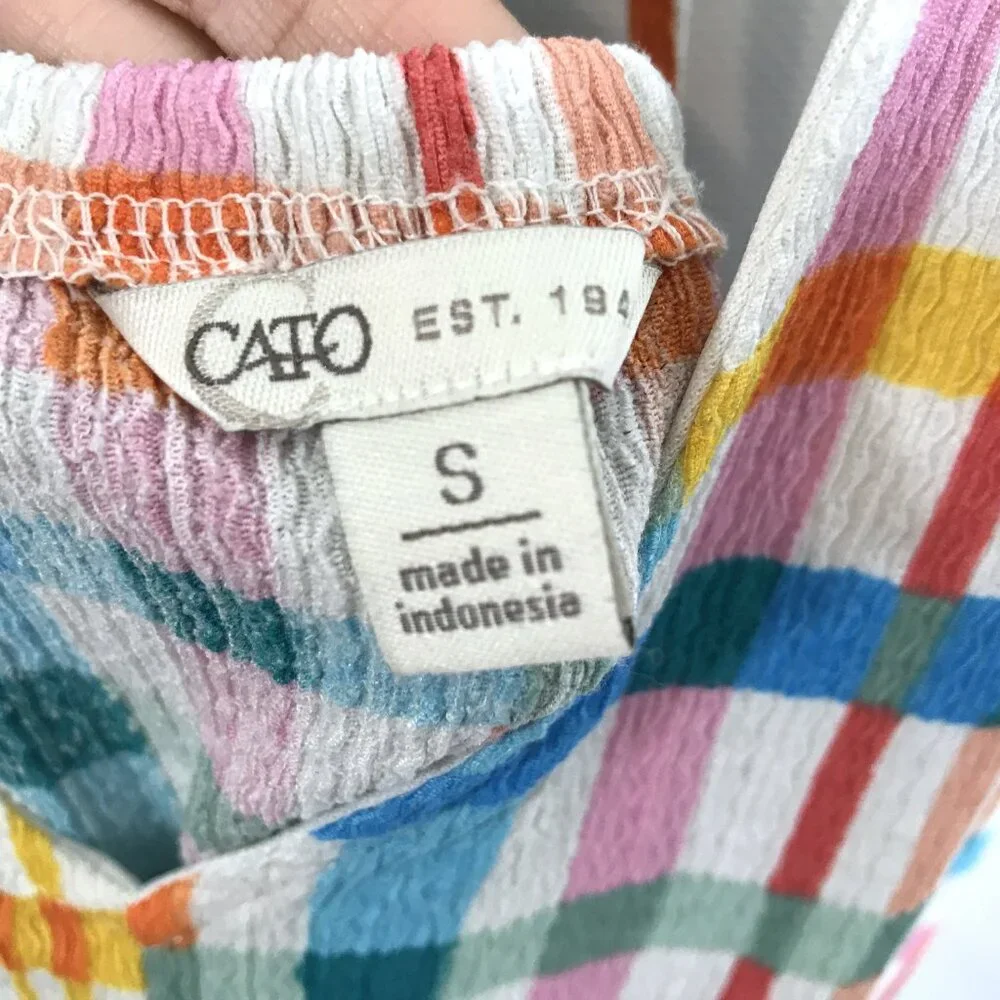 Cato Casual V-Neck Smocked Midi Dress Multi-Color Check Print S - Picture 10 of 10